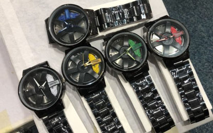 Ma1 Black Car Sport Rim Hub Wheel Wristwatch For Mens